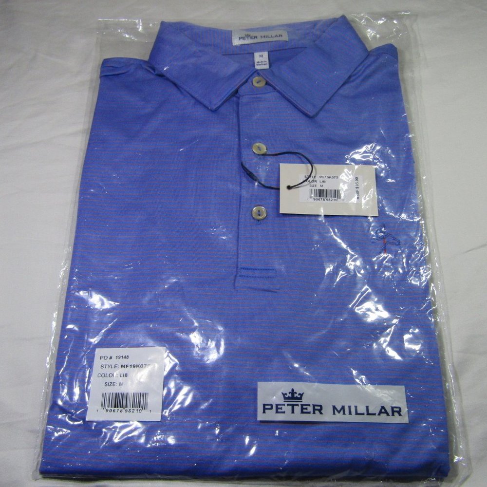 (M) Blue Collared Polo with Thin Red Stripes